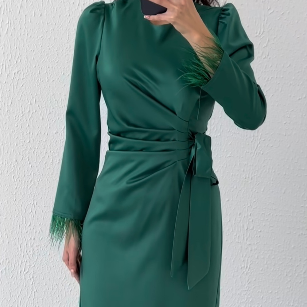 Emerald green Satin Dress